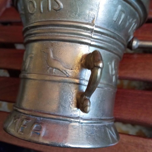 Copper mortar used with embossed decorations