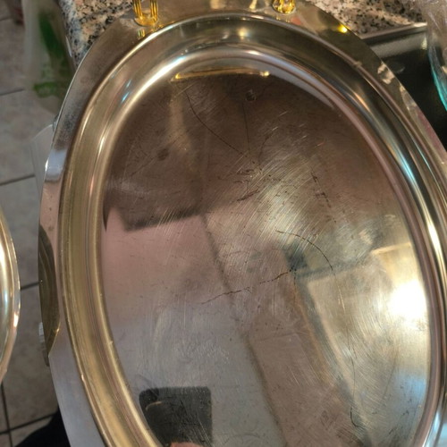 Stainless Steel Oval Serving Dish like new with Pyrex tray and lid