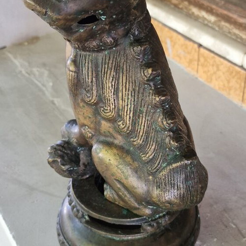 Vintage bronze decorative Foo Dog statue used with patina