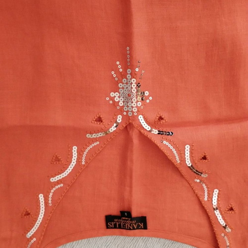 Linen women's sleeveless blouse used, orange, size 2