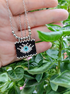 Steel necklace pendant eye with miyuki beads made to order