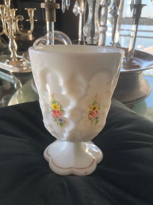 Antique white opaline footed vase hand-painted like new