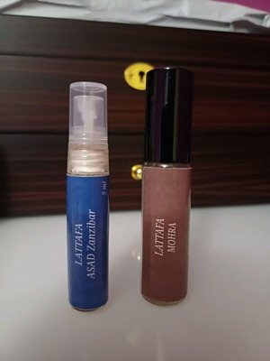 Lattafa set of 2 used samples, Mohra 10ml and Asad Zanzibar 5ml