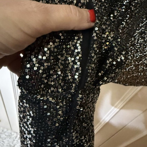 Zara Long-Sleeve Sequin Blouse New, Black with Silver