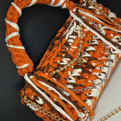 Handmade shoulder bag with orange fringes, new