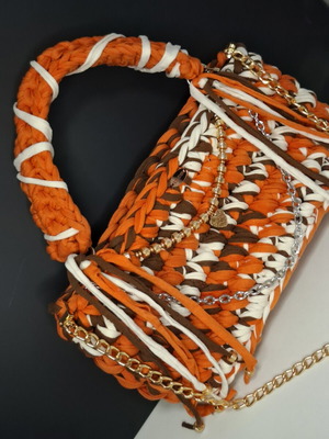 Handmade shoulder bag with orange fringes, new