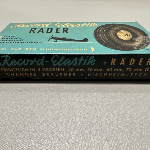 Vintage Record - Elastic model aircraft tires used, Graupner 1960s