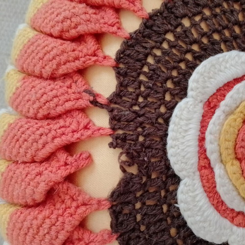 Handmade oval knitted pillow used 35x35cm