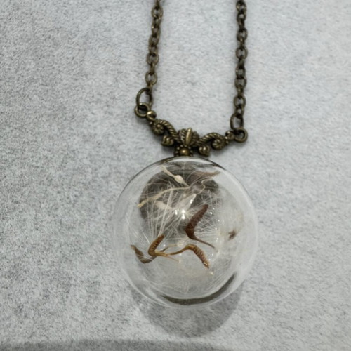 Boho necklace with glass sphere and dried flower like new
