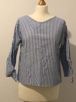 Cotton poplin blouse size S new, blue and white stripes