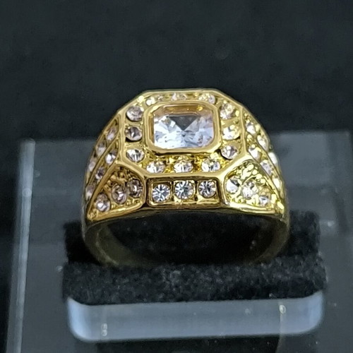 Men's Gold Tone Ring with White Stones new fashion jewelry
