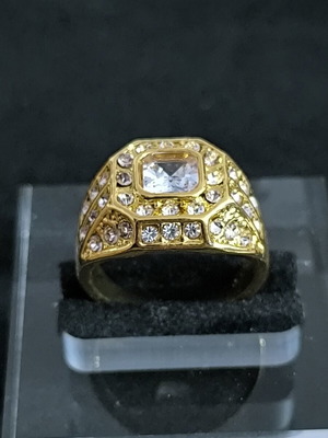 Men's Gold Tone Ring with White Stones new fashion jewelry