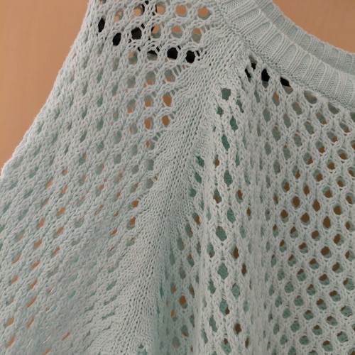 Blue Motion Boho Crochet Summer Sweater Mint Green Medium like new
