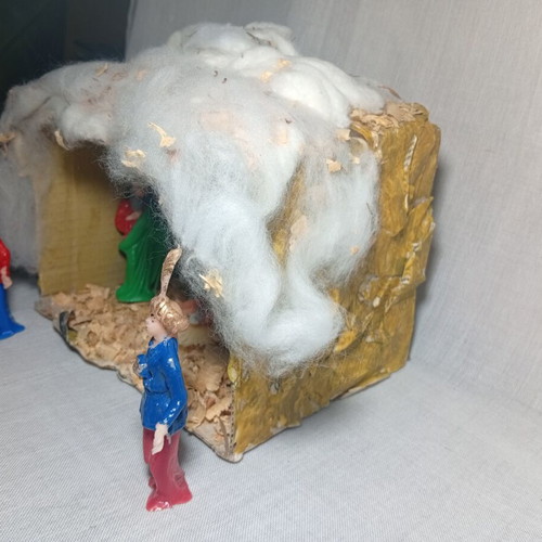 Vintage handmade nativity scene with plastic figures 60s-70s used