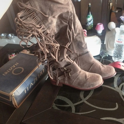 Suede leather boots new with fringes cowboy style