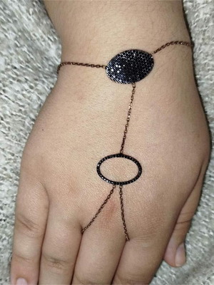 Stainless steel bracelet and ring like new with black zircon