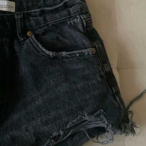 Zara black distressed denim shorts, size S