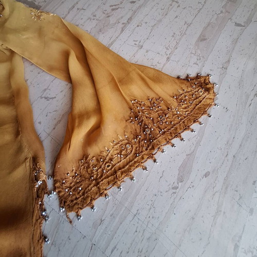 Blouse with Embroidery and Crystals New, Size M, Brown and Yellow