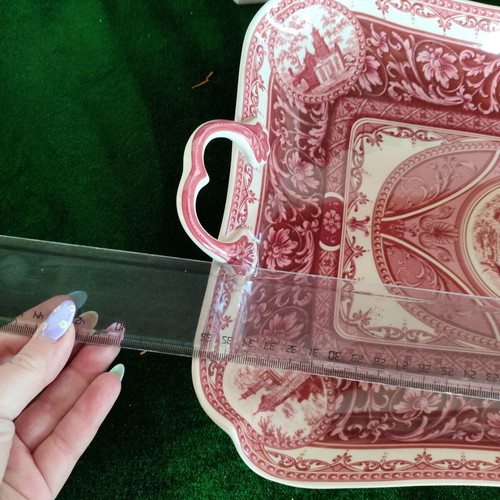 Vintage Royal Crown Kent Ltd Porcelain Serving Tray Pink Transferware 39cm