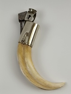 Antique German cigar cutter from 1930s like new, boar tooth and silver