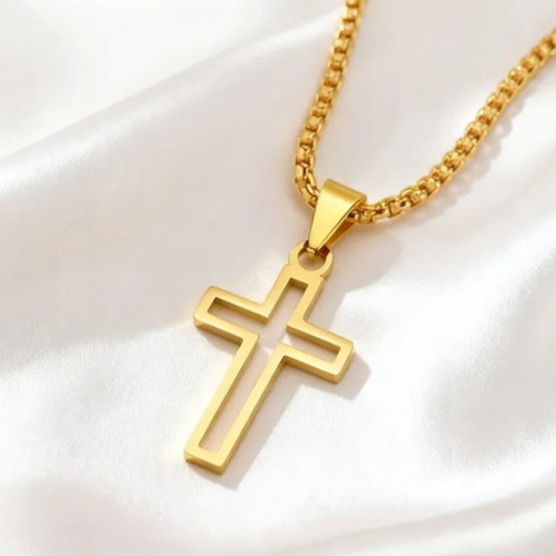 Gold-plated minimalist cross pendant, stainless steel 316L