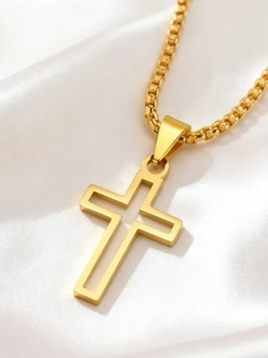 Gold-plated minimalist cross pendant, stainless steel 316L