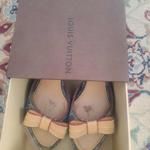 Louis Vuitton denim mule slippers size 36.5 like new with box and Dust Bag