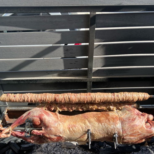 Rotisserie grill heavy-duty used with double worm gear system and 4 skewers