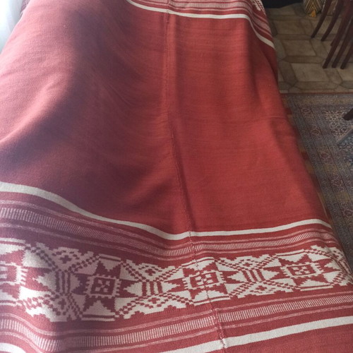 Handmade woven wool blanket loom used, antique