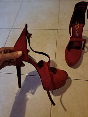 Sante κόκκινα ψηλά πέδιλα suede σαν καινούργιο