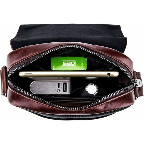 Bullcaptain men's shoulder bag genuine leather and oxford fabric