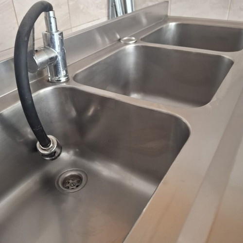 Inox professional triple sink with cabinet, like new
