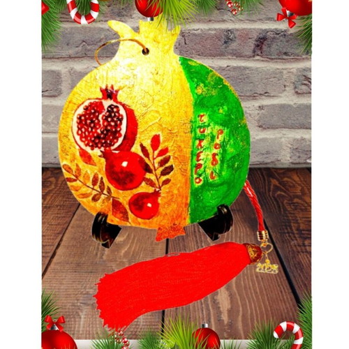 Handmade 2026 wooden pomegranate charm with large red tassel new