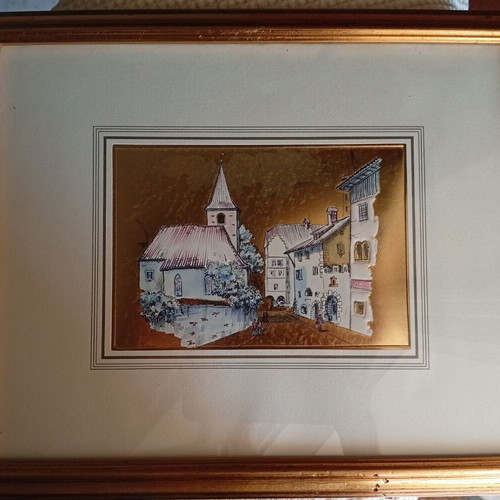 Vintage decorative print on gold foil, framed
