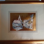Vintage decorative print on gold foil, framed