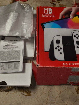 Nintendo Switch OLED White 64GB console bundle with Mario case and screen protector