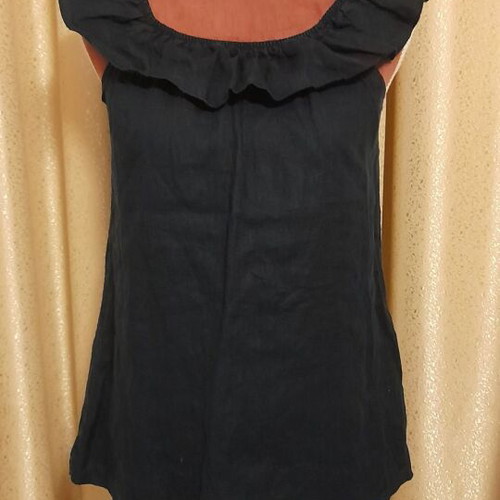 Selestino Linen Blouse With Ruffles Navy Blue New