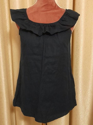 Selestino Linen Blouse With Ruffles Navy Blue New