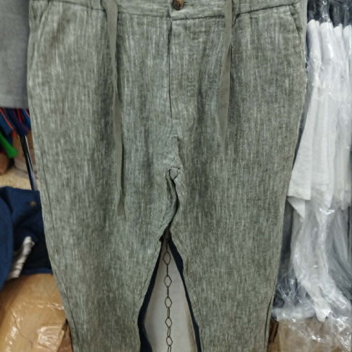 Men's Linen Pants NS-7778 New Olive Green with Drawstrings