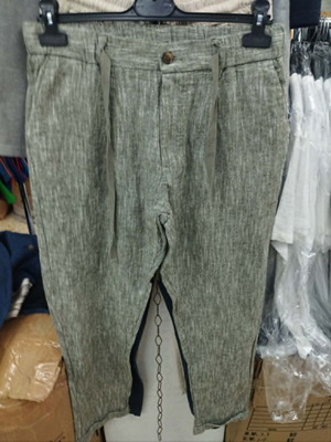 Men's Linen Pants NS-7778 New Olive Green with Drawstrings