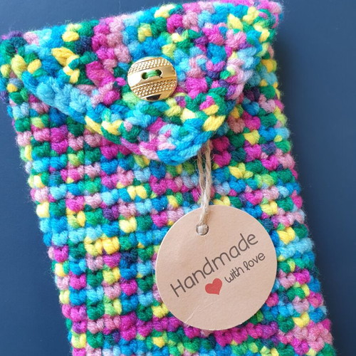 Boho colorful handmade knitted glasses case