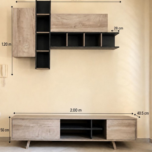 Living room unit with shelves and cabinets
