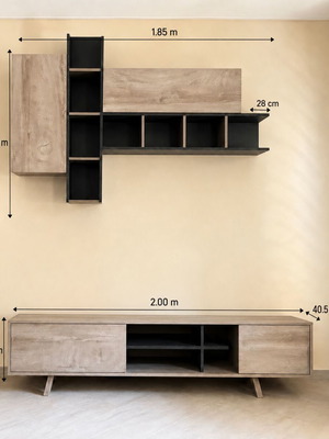 Living room unit with shelves and cabinets