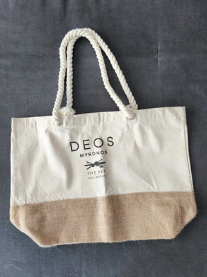 Beach shoulder bag like new, linen and straw, beige, 47x33 cm