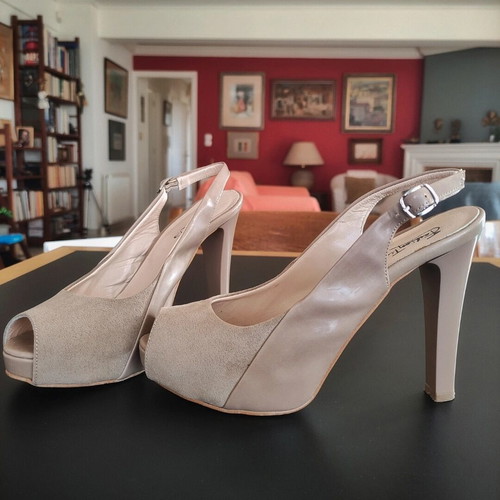 Beige peep toe slingback high heel pumps like new
