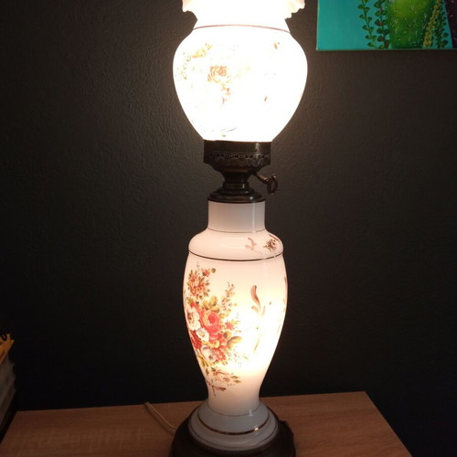 Vintage Opaline Table Lamp hand-painted, used
