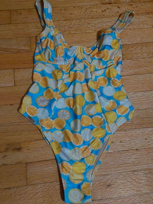 SunsetGo! one-piece swimsuit like new, yellow and turquoise print, size S/M