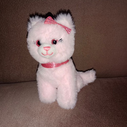 Pink plush cat toy, about 18 cm