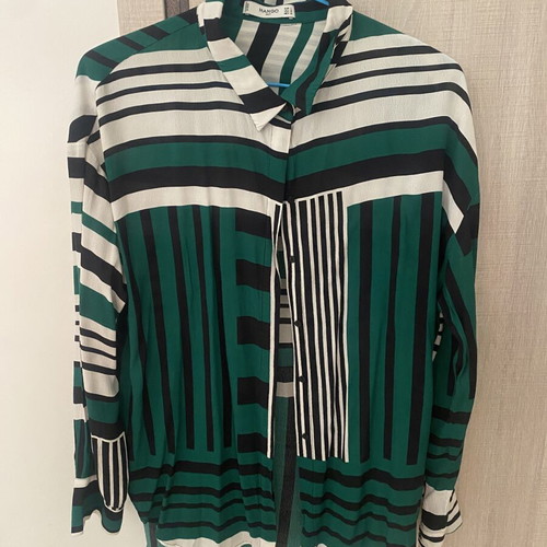 Mango women's striped shirt large green white black used