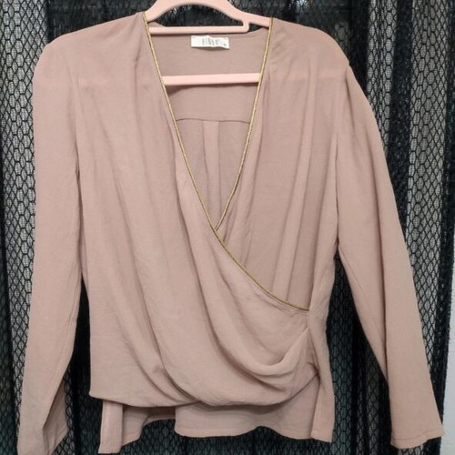 Bimba Nude Wrap Blouse Small with Gold Detail like new